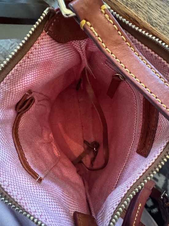 Red Leather Dooney & Bourke Crossbody Bag with Brown Leather Padded Strap - Picture 5 of 8